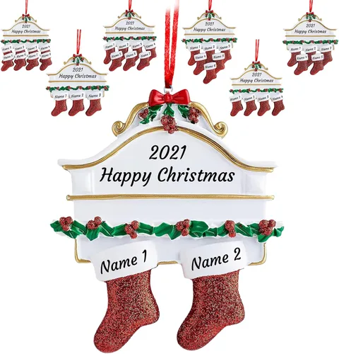 Miniatura 11 de Adornos de Navidad personalizados para familia de 2, adornos de Navidad familiares personalizados con nombres, decoraciones de Navidad