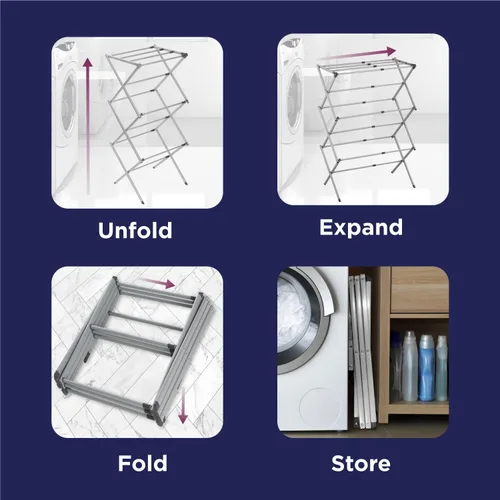 Miniatura 7 de BLACK+DECKER Organizador de lavandería extensible/plegable tendedero para secar ropa. Esencial para campamento/remolques o cualquier lugar donde Gris