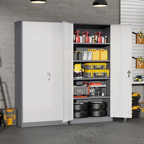 Miniatura 2 de Pataku Armario de almacenamiento de garaje de 71 pulgadas, gabinete de bloqueo de metal de 5 capas con puerta, gabinetes de almacenamiento Gris