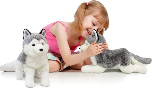 Miniatura 4 de Ice King Bear 2 piezas de peluche de Huskies siberianos de pie y acostado