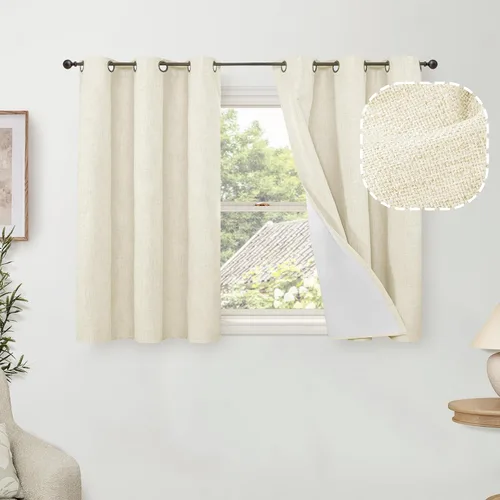 Miniatura 90 de Cortinas Opacas de Lino Azul Bebé para Guardería de 40 Pulgadas de Largo, 2 Paneles, Cortinas Cortas con Aislamiento Térmico Boho de Bloqueo Total