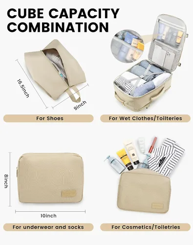 Miniatura 5 de LOVEVOOK Mochila de Viaje Grande para Mujeres Equipaje de Mano Mochila Bolsas de Artículos Personales Esenciales, Caqui-beige, Mochilas de viaje