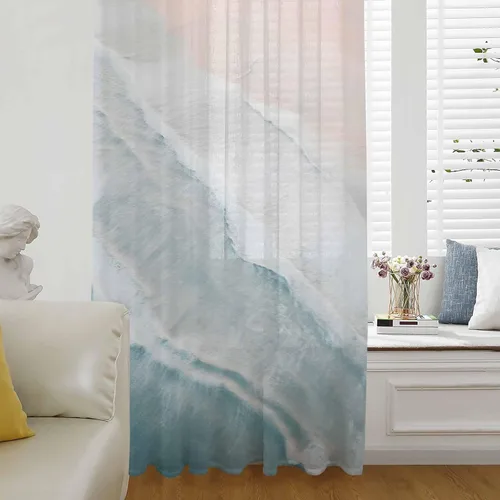 Cortinas traslúcidas de playa de 63 pulgadas de largo, panel de cortina traslúcida para sala de estar, cortinas de cocina con bolsillo para barra de