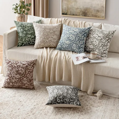 Miniatura 4 de MIULEE Fundas de almohada florales 18x18, juego de 2 fundas de almohada decorativas modernas de lino, fundas de almohada neutras de estilo granja