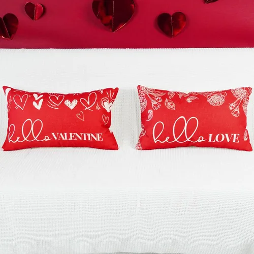 Miniatura 2 de ONWAY Juego de 2 fundas de almohada para el día de San Valentín de 12 x 20 pulgadas, decoración de corazón rosa con texto en inglés "Hello