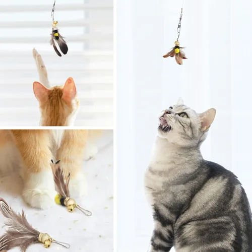 Miniatura 5 de SONGWAY Varita de juguete de repuesto para gatos, 8 piezas de juguetes de insectos para gatos, recambios de juguete de plumas de gato, accesorios
