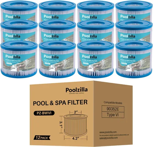 Poolzilla Paquete de 12 cartuchos de filtro de spa de repuesto para Bestway Tipo VI, 29001E, Coleman SaluSpa 90352E, 58323E, 58323, 58324, Sunset