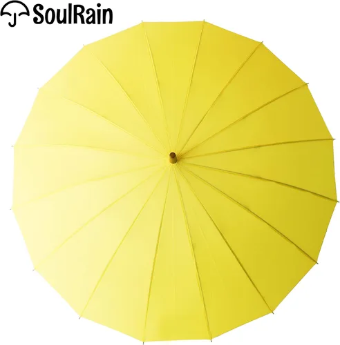 Miniatura 70 de SoulRain Paraguas de palo de 16 varillas de 48 pulgadas, apertura automática, color sólido, moderno y simple, mango de madera clásico de arco