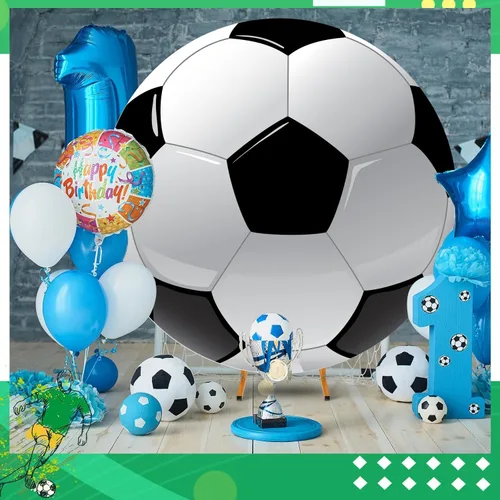 Miniatura 2 de Fondo redondo de fútbol de 6.5 pies, telón de fondo de arco temático deportivo para fiesta y fotografía, decoración de cumpleaños, campo de fútbol