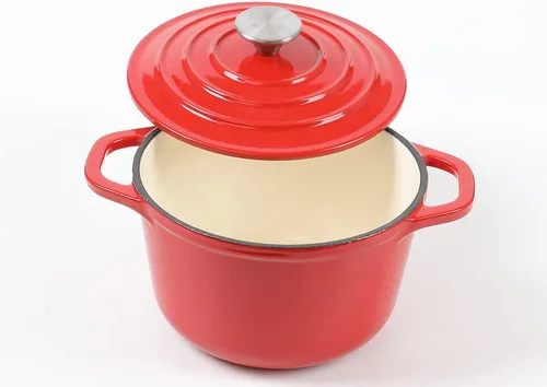 Miniatura 3 de HAWOK Horno holandés de hierro fundido esmaltado de 1.5 cuartos de galón, diámetro 6.3 pulgadas con tapa, rojo