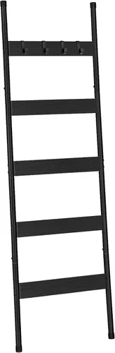 HOOBRO Escalera para mantas, estante de toallas de 5 niveles con ganchos, estante de mantas inclinado en la pared, estante decorativo en forma de