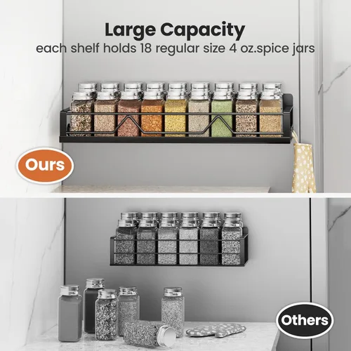 Miniatura 3 de Mystozer Estante magnético para especias de gran capacidad de 16.9 pulgadas de ancho para refrigerador, paquete de 4 estantes de metal para Negro