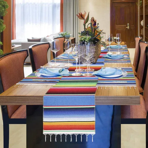 Miniatura 4 de Camino de mesa mexicano con manteles individuales (8 unidades), manteles individuales surtidos de serape mexicano, decoraciones de boda, manta