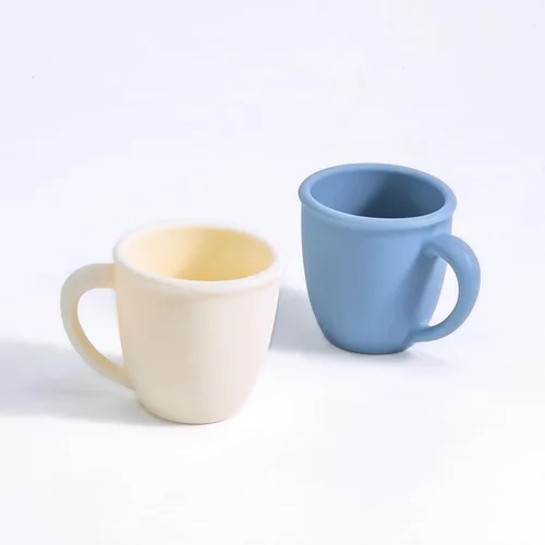 Taza de entrenamiento de silicona para bebés y niños, taza de aprendizaje para niños pequeños con asas, taza abierta para bebés de 6 meses y 4 Azul