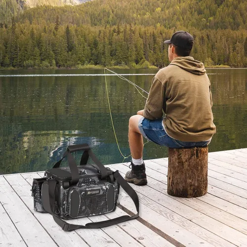 Miniatura 7 de X Strike Bolsa de pesca - Almacenamiento impermeable con 4 cajas de aparejos 3600, bolsa de hombro de agua salada y agua dulce para camping, caza