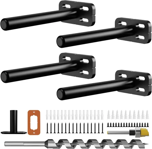 4 piezas de soportes de estante de pared resistentes para estantes flotantes ocultos, soportes de estante negros decorativos para estantes flotantes