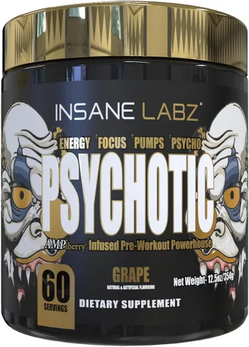 Miniatura 7 de Insane Labz Psychotic Gold - Polvo estimulante para pre entrenamiento, energía extrema, concentración, levantamiento de pesas y resistencia con beta