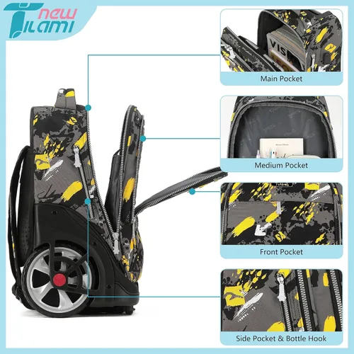 Miniatura 40 de NEW TILAMI Mochila con ruedas de 19 pulgadas con bolsa de almuerzo para niñas y niños, mochila para laptop con ruedas, bolsa de mano duradera