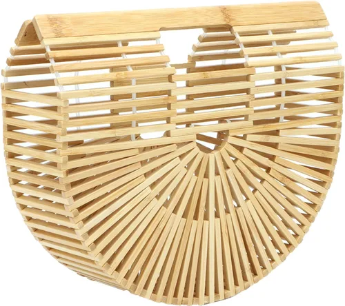 Miniatura 4 de Emprier Bolsas de bambú vintage para mujer, hechas a mano, bolsas de paja de verano, playa, bolsos de cesta