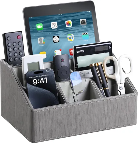 Miniatura 9 de Organizador de escritorio de piel PU, lujoso soporte para control remoto para accesorios de escritorio de oficina en casa, organizador de cajón