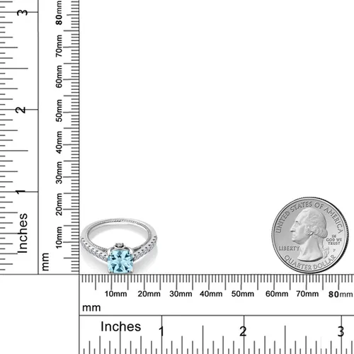 Miniatura 6 de Gem Stone King Anillo de compromiso de plata de ley 925 con piedra natal de 0.276 in y zafiro blanco creado Anillo de compromiso de boda