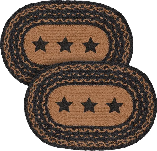 Miniatura 7 de VHC Brands Farmhouse Star - Mantel individual para mesa de comedor, yute trenzado, ovalado, negro tostado, 10 x 16 pulgadas