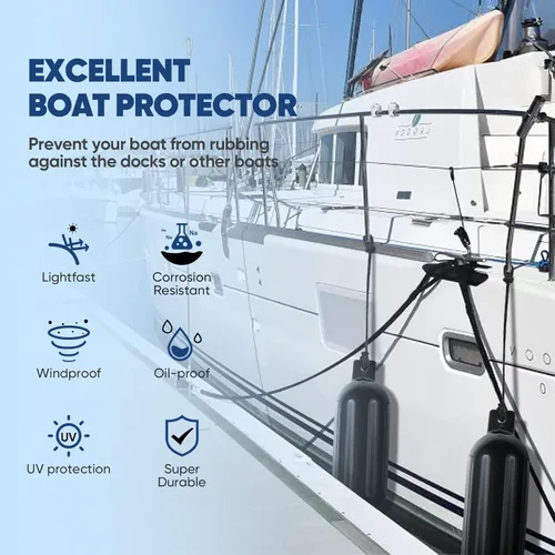 Miniatura 3 de Dreizack Boat Fenders 4 Pack, Boat Bumpers for Docking with 4 Ropes, Inflatable Ribbed Marine Pontoon Boat Fender Bumper for Docks with 1 Storage