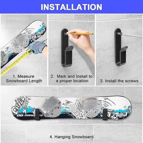 Miniatura 4 de Horizontal Snowboard Wall Mount Clips Snowboard Wall Rack Snowboard Mount Storage Snowboard Display Wall Mount for Room, Garage
