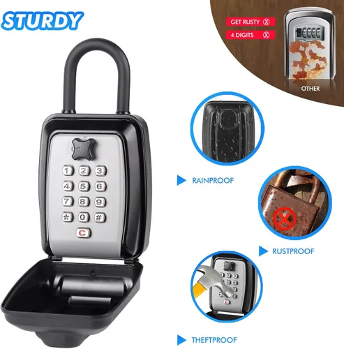 Miniatura 5 de Caja de Seguridad para Llaves, Caja de Almacenamiento de Llaves de Gran Capacidad con Anillo para Colgar, Combinación de Teclado de 12 Dígitos