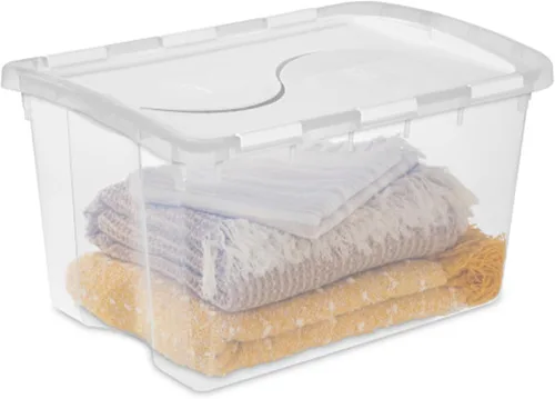Miniatura 8 de Sterilite Paquete de 12 cajas de almacenamiento con tapa con bisagras, contenedores organizadores apilables, 4 cuartos de galón, transparente