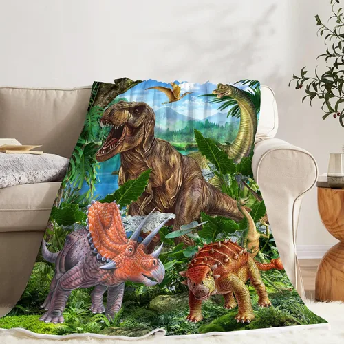 Miniatura 4 de Manta de dinosaurio, manta de dinosaurio genial para niños, manta de franela suave de forro polar T-Rex Forest para cama de niños, sala de estar