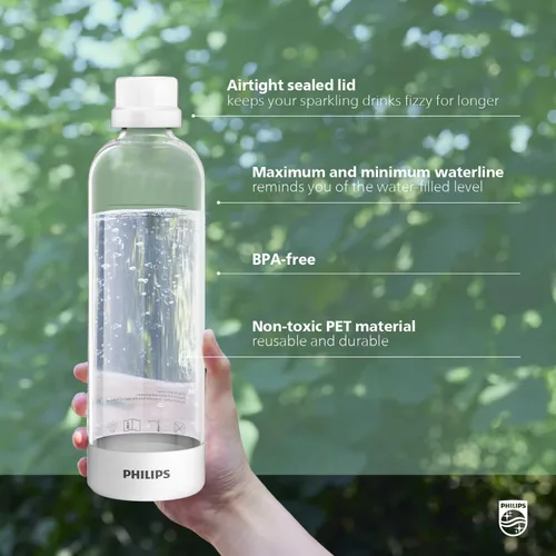 Miniatura 5 de Botellas Carbonatadoras Philips ADD910WHOQ/37, 1L Paquete Doble Botellas Reutilizables de PET para Fabricadora de Agua Espumosa Compatible, 2