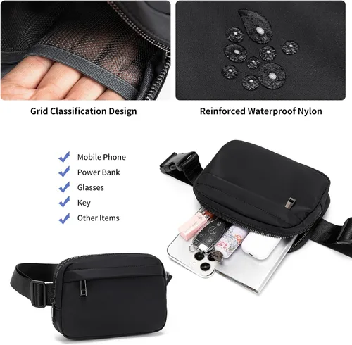 Miniatura 3 de EXYANGEE Riñonera unisex con correa ajustable, Negro -, Riñonera elegante