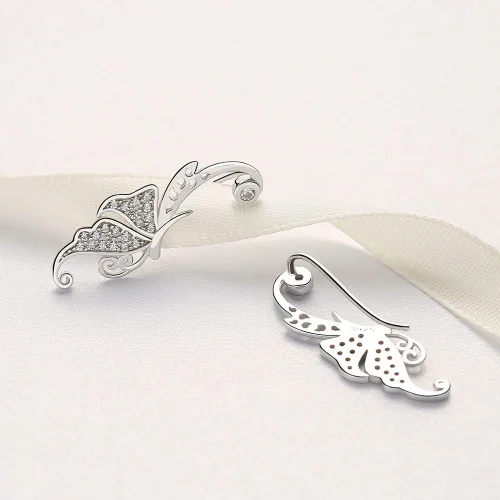 Miniatura 4 de Ear Crawler, Mariafashion Cuff Earrings Sterling Silver Ear Climber Butterfly Diamond Zircon Stud Earrings (butterfly ear cuff)