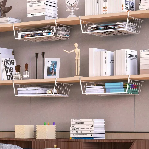 Miniatura 4 de Modern Home Cestas de almacenamiento de alambre para debajo del estante, organizador colgante para gabinete, despensa o armario, cesta de metal