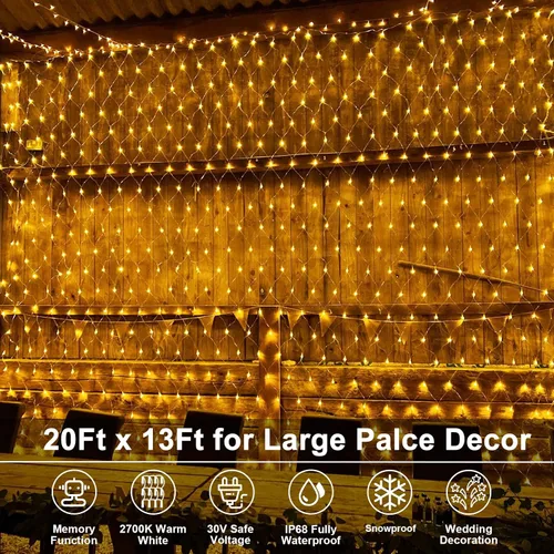 Miniatura 2 de echosari Luces de red para exteriores de 20 x 13 pies, enchufables con control remoto, 720 luces LED de red de Navidad IP68, totalmente impermeables