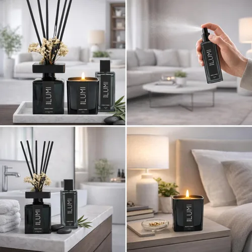 Miniatura 3 de Juego de regalo de aroma de lujo Bosque de bambú – Difusor de caña (6.8 fl oz), vela de soja con mecha de madera (7.05 oz), spray para habitación