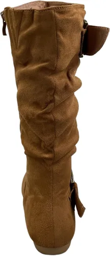 Miniatura 5 de FZ-Fits Botas de media pantorrilla con hebilla de punta redonda cerrada y hebilla lateral con cremallera lateral para mujer