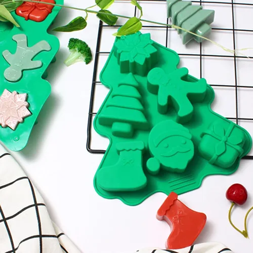 Miniatura 6 de Molde de silicona de Navidad, 3 moldes de silicona para tartas, árbol de Navidad, copo de nieve, Papá Noel, caja de regalo, forma de calcetín