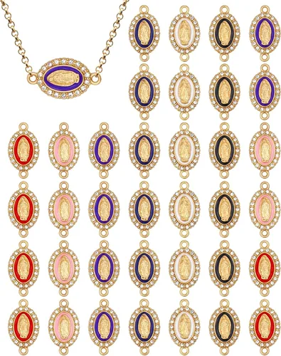 YETOOME 36 dijes de la Virgen María, 6 colores, diamantes de imitación de aleación, dijes de medalla milagrosa de Nuestra Señora, colgantes para