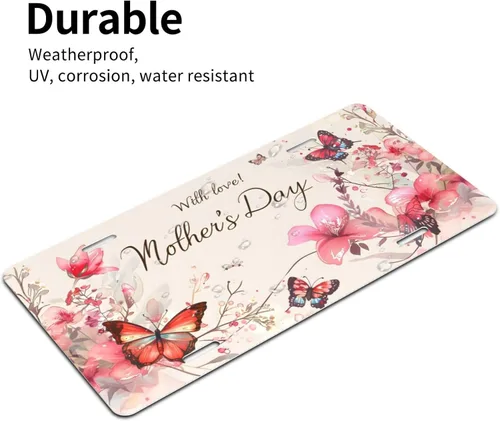 Miniatura 6 de Placa de matrícula delantera de mariposa para el Día de la Madre, accesorio de decoración de automóvil, placa decorativa de metal de aluminio