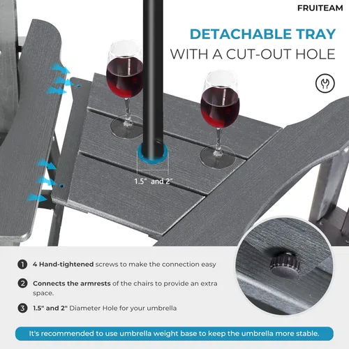 Miniatura 3 de FRUITEAM Juego de 2 sillas altas Adirondack con bandeja de conexión, sillas de terraza resistentes a la intemperie para exteriores, juego de balcón