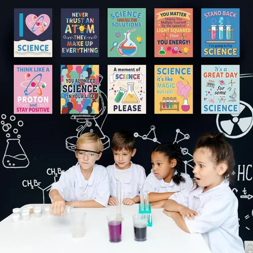 Miniatura 3 de Zonon Juego de 10 carteles de decoración de aula de ciencias para profesores, científicos, tablón de anuncios, pósteres de laboratorio de ciencias