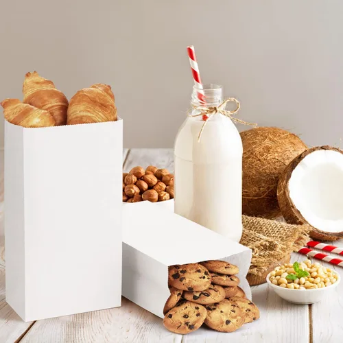 Miniatura 3 de BagDream Paquete de 500 bolsas de almuerzo de papel de 6 libras, bolsa de papel kraft blanca, bolsas de papel pequeñas para aperitivos, Blanco