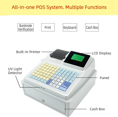 Caja registradora Sistema electrónico Pos Caja registradora Teclado plano e impresora térmica Digital LED Caja registradora para supermercado