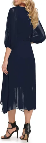 Miniatura 3 de DKNY Vestido midi cruzado de imitación de media manga con globo para mujer, Baya