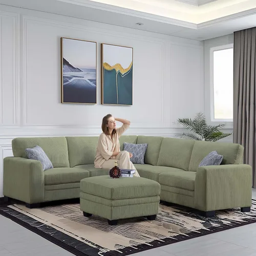 Miniatura 25 de Legend Vansen Sofá Seccional Modular de Gran Tamaño, Sofá en Forma de U de 7 Asientos con Otomana, Sofá de Pana con Asiento Profundo, Sofás Crema