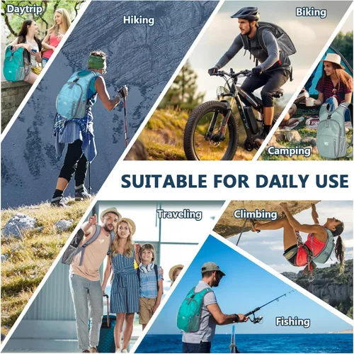 Miniatura 7 de Mochila de senderismo plegable de 15 L, ligera, plegable, impermeable, lavable a máquina, con correa para el pecho, paquete plegable pequeño