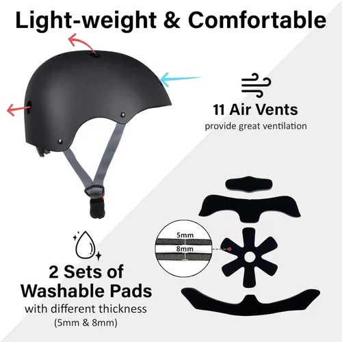 Miniatura 5 de Casco de monopatín para bicicleta, ligero, ajustable, multideporte, para ciclismo, patinaje, scooter, de 3 tallas para adultos, jóvenes y niños