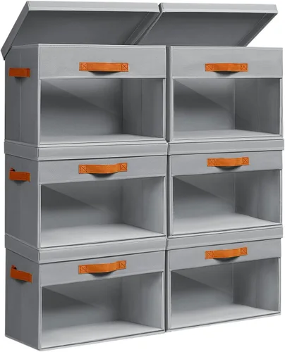 Miniatura 10 de Homsorout Contenedores de almacenamiento grandes con tapas, paquete de 3 organizadores decorativos plegables con ventanas y asas transparentes